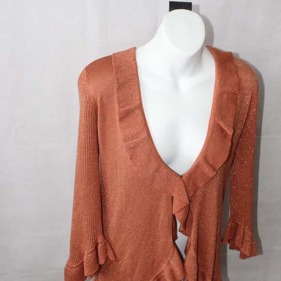 Nine West Woman Silk Blend Orange Metallic Fleck Clasp Front Cardigan Size 2X - Picture 3 of 11